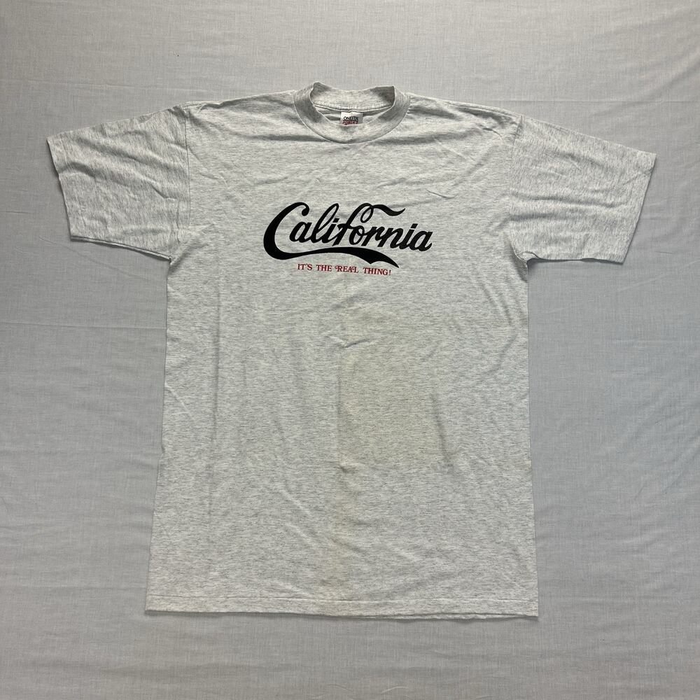 Vintage 90s Coca Cola Logo T-shirt- Men's XXL Gray *STAINED* Made in USA Tee Top